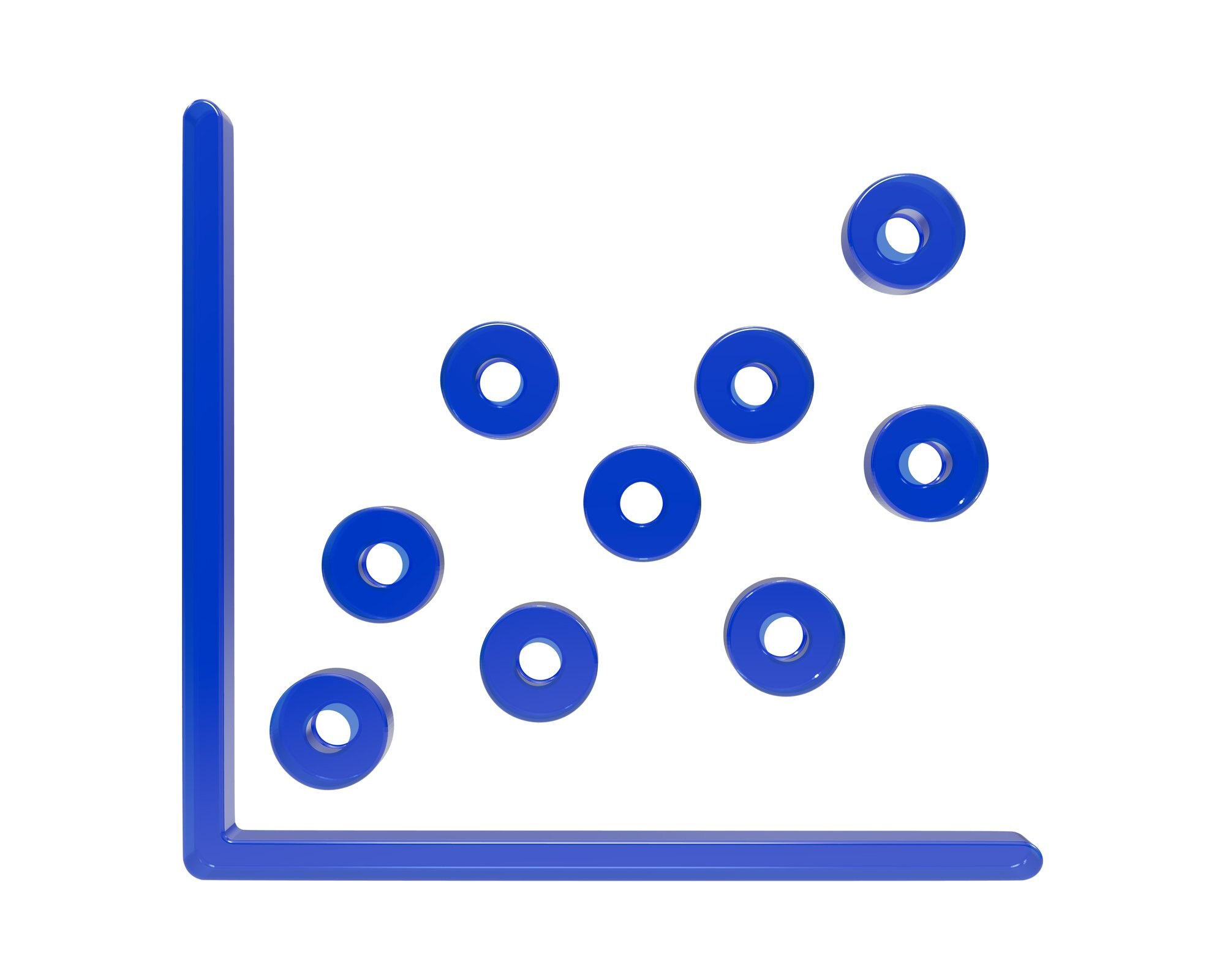 Blue ring-shaped points spread upward between two blue graph axes on a white background.